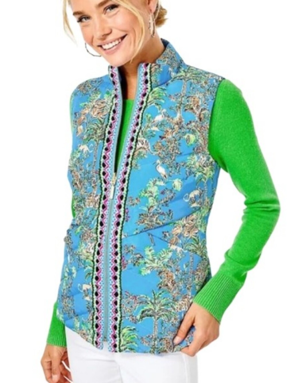 Lilly Pulitzer Deanne  Reversible Down Floral Blue  Colorfull Vest